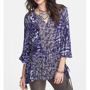 FREE PEOPLE Ratio Print Tunic Top Blue